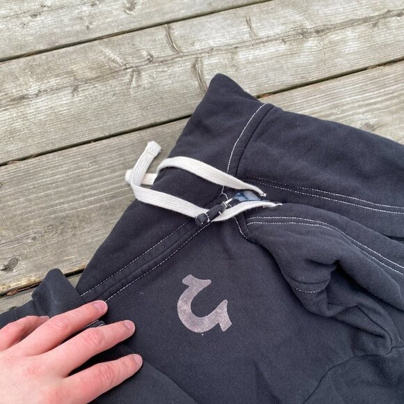 True Religion Jeans BIG LOGO Velvet Hoodie Small Black - Picture 8 of 9